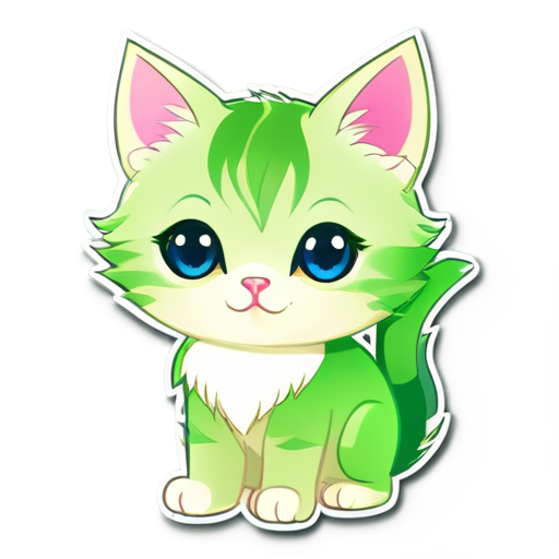 CLEVER cat in soft green and pinK beige colors - icon | sticker