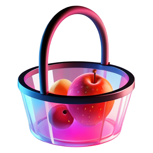 schematic image for the site of a basket with a handle and fruit in pink - icon | sticker