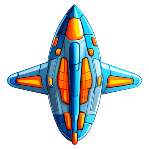 image of a spaceship for a game in the style of the Space Rangers game series, top view, rounded cartoon shapes - icon | sticker