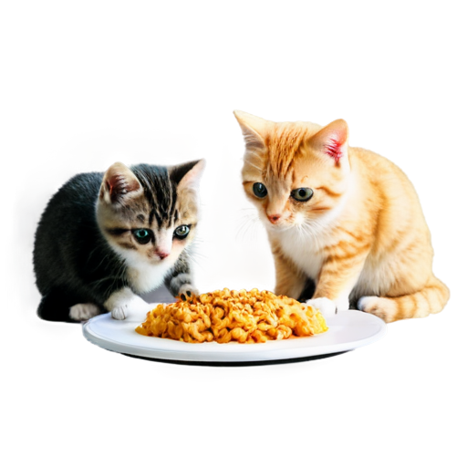 2 cats, eating food, from a plate, on the street - icon | sticker