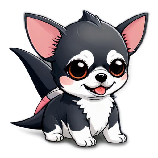 chihuahua black and white color, fluffy In a shark costume - icon | sticker