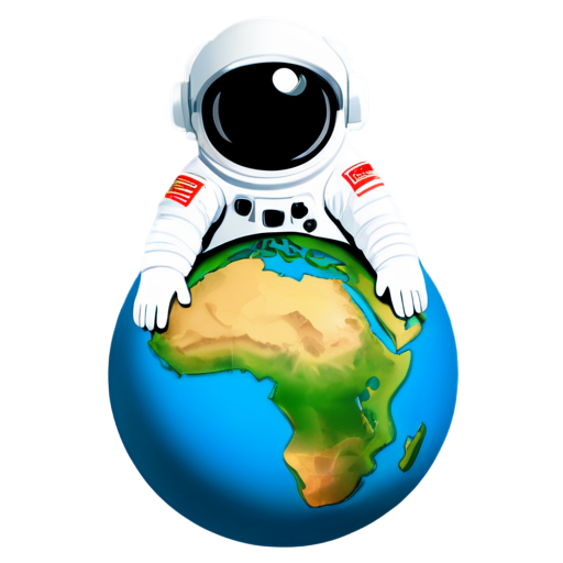 Cosmonaut standing on the mini earth globe - icon | sticker