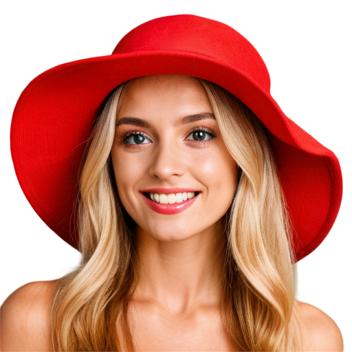 A blonde woman in a big red hat. A cheerful look. Close-up. - icon | sticker