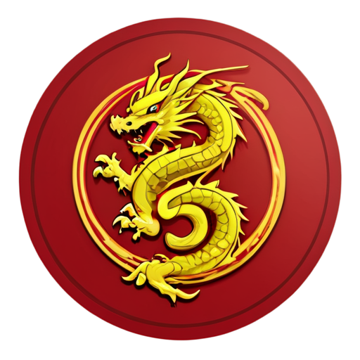 red round logo with red background and china yellow dragon on letter B - icon | sticker