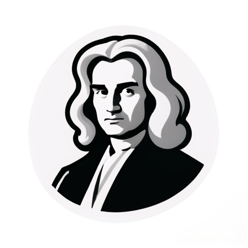 cartoonish isaac newton icon black and white, with no background, just newton's face - icon | sticker