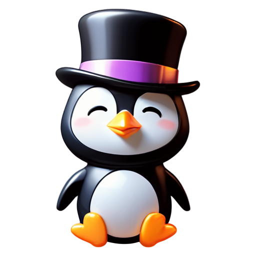 An adult daring penguin psychologist, male, in round glasses, in black and white colors with elements of yellow on the abdomen, in a top hat, in the style of vector graphics - icon | sticker