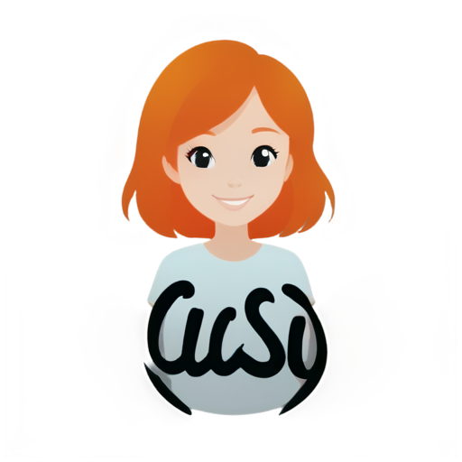 Simple Logo “Cauia qcsu” caligraphy, cute smiling girl with flame hair. - icon | sticker