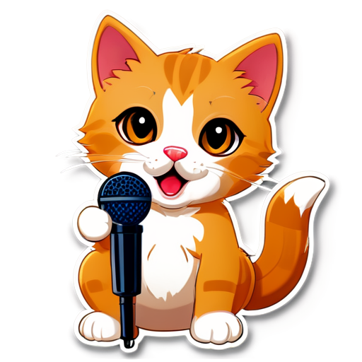 Cute Cat with a Microphone - icon | sticker