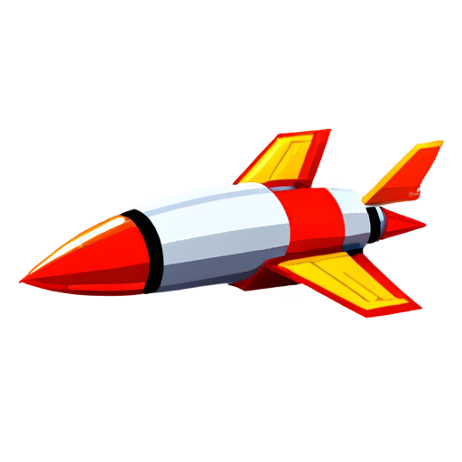 a small space rocket with a bright red body and orange wings and one large round porthole , 8 bit style - icon | sticker