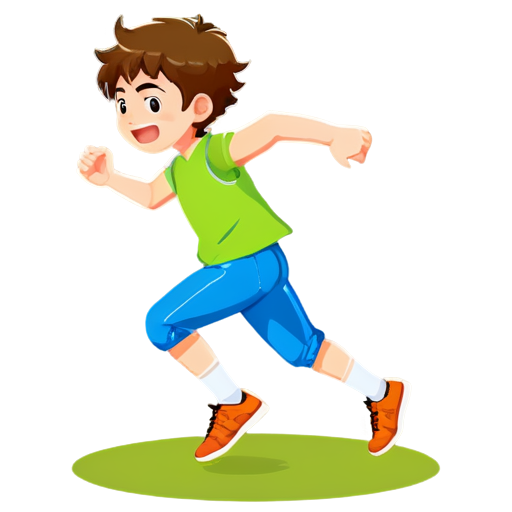 An icon for an app designed for middle school students to practice standing long jump. The icon features a middle school boy, exerting effort as he jumps, with his body fully stretched mid-air. It aims to convey a sense of speed and momentum, like a gust of wind. - icon | sticker