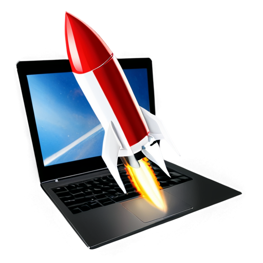 red and white rocket lunched out from a laptop screen - icon | sticker