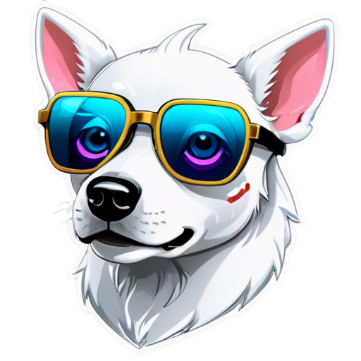 AI robot white dog head with tech-inspired glasses, cute, cartoon,cool，Cyberpunk，robotic - icon | sticker