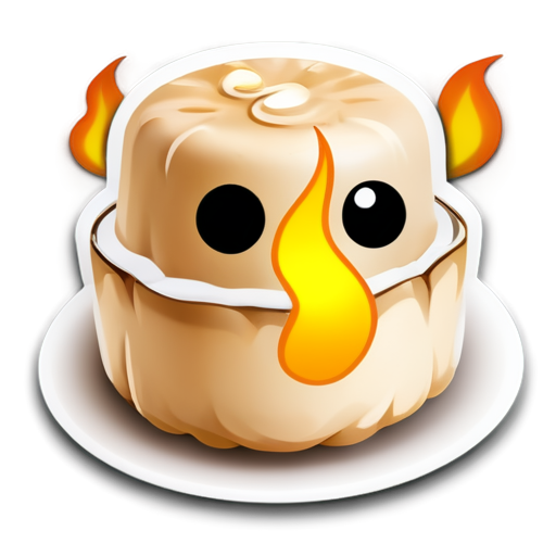 create a dimsum icon with emoticons and make it look like the dimsum is covered in fire and smoking - icon | sticker