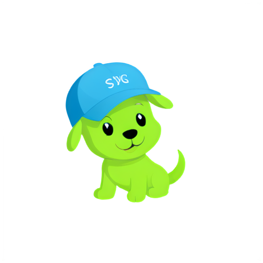 Happy blue and green dog with a cap with the inscription "————-" - icon | sticker