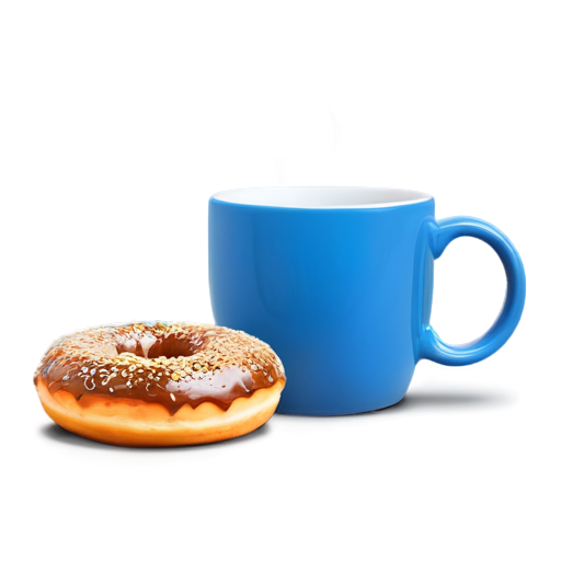 coffee in a blue mug, donut leaning up against the mug - icon | sticker