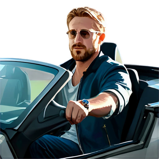 Draw Ryan Gosling driving a car - icon | sticker