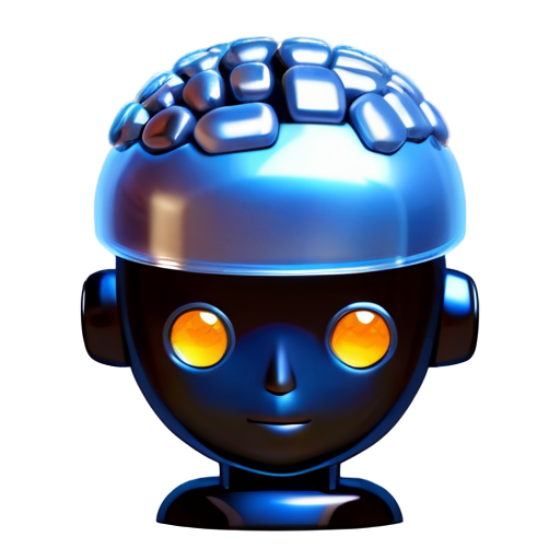 A cute cartoon illustration style robot's head, with a top brain made of nuts - icon | sticker