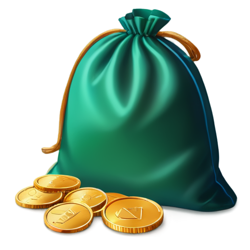 bag of coins icon, emerald and blue-green colors only, coins are green, realistic - icon | sticker