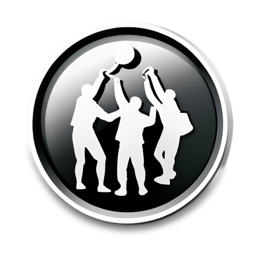 Emblem group of persons, students, round on background, stylized, local climbing group - icon | sticker