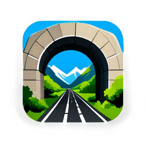 flat ios app icon for mountain tunnel, color is simple, background is blue - icon | sticker