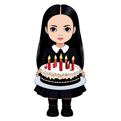 Wednesday Addams with birthday cake - icon | sticker