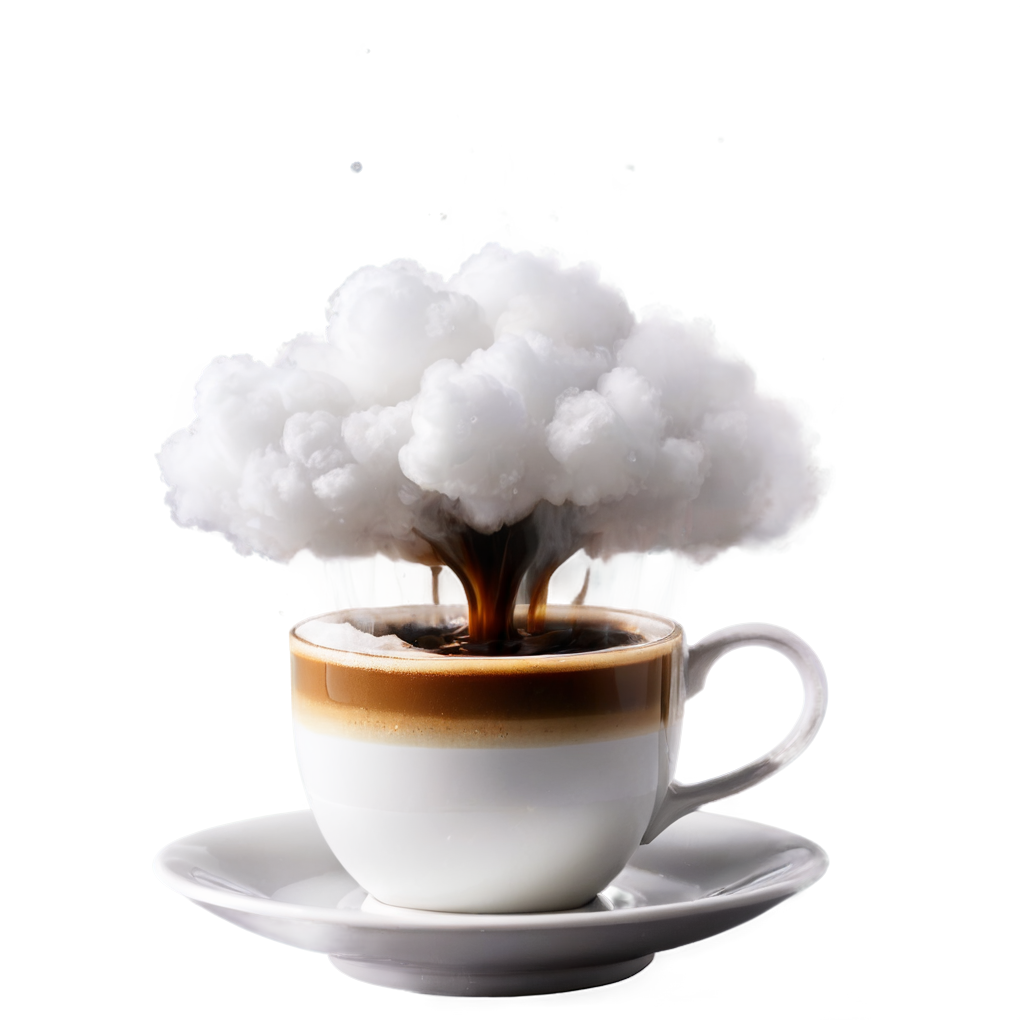 A cup of coffee where the steam forms a cloud, raining tiny droplets back into the cup, in a self-sustaining cycle. - icon | sticker