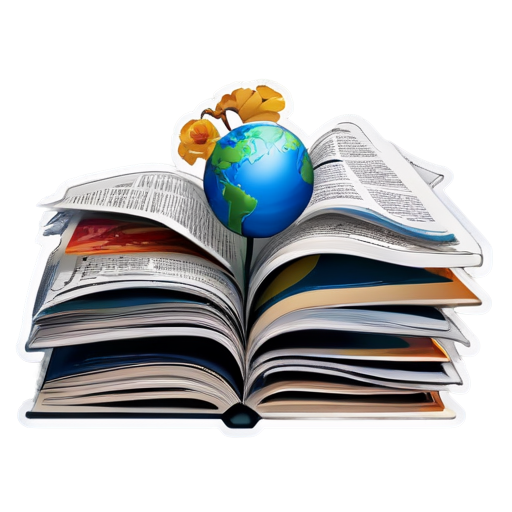 book, magazines, newspapers, globe - icon | sticker