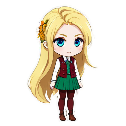 A full-length outfit for a tall, blue-eyed blonde in the following colors: honey, yellow, burgundy, pink, or leaf green. - icon | sticker