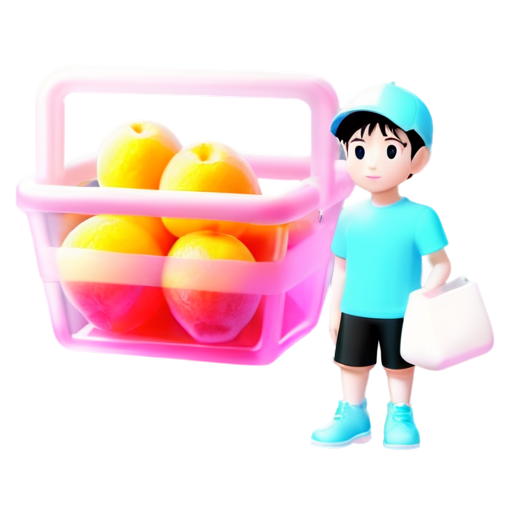 man with a basket of pink fruits - icon | sticker