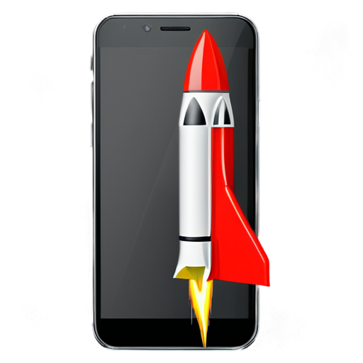 red and white rocket moved out from a cellphone's screen - icon | sticker