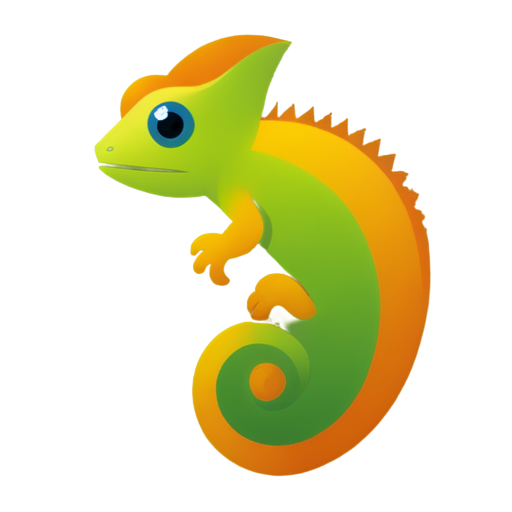 Chameleon icon, simple background, full body, flat style, 45 degree side - icon | sticker