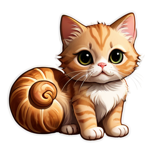 A croissant with a cat's head and paws is sitting - icon | sticker