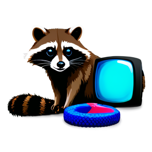 Raccoon with snake eyes, games, play on computer, rgb - icon | sticker