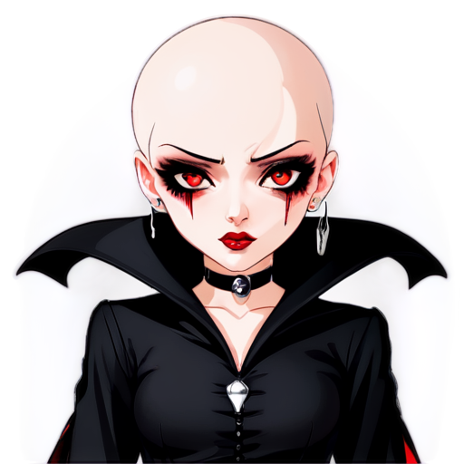 Bald vampire anime face girl with red eyes and lips and dark makeup - icon | sticker