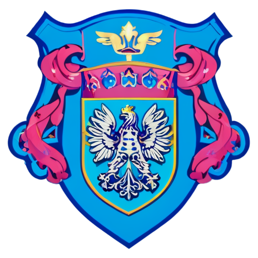 Make an icon of the coat of arms of the city of Dubna in pink and blue colors - icon | sticker