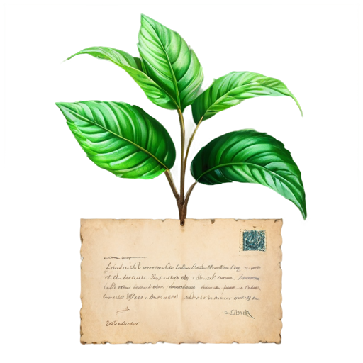 A plant and an old letter in the background - icon | sticker