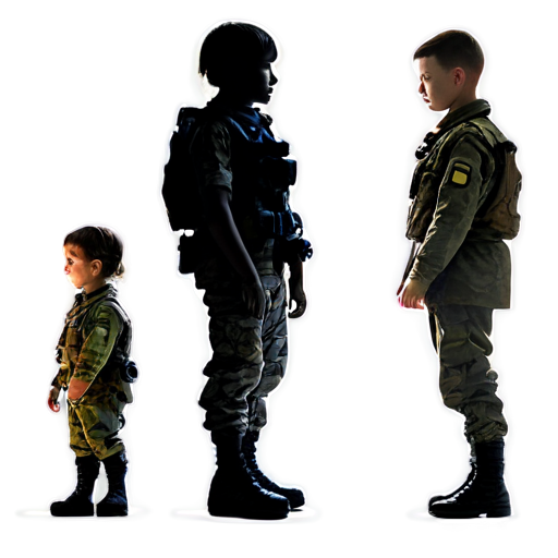 in the background are blurred silhouettes of soldiers, and in the foreground is a child with a prosthetic leg and a toy - icon | sticker