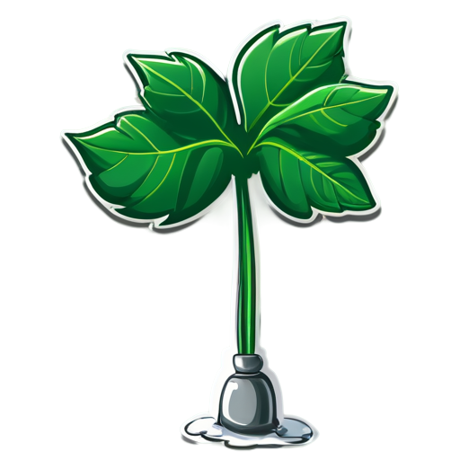 Pump with four cartoon leaves, gray - icon | sticker