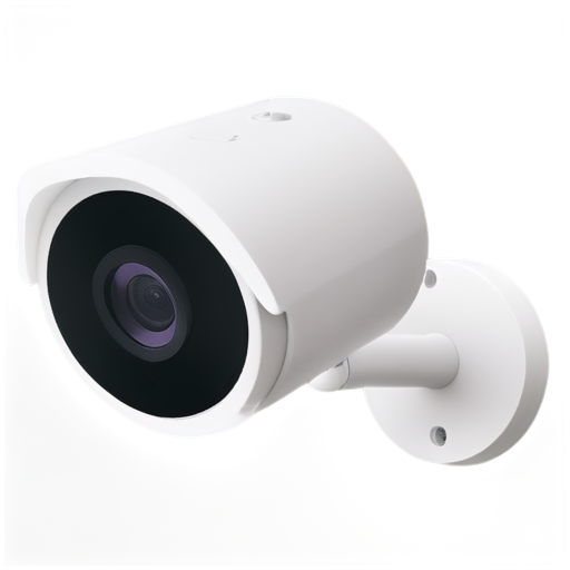 imagine a square CCTV camera on a mount on a white background with a sight reflected in the lens - icon | sticker