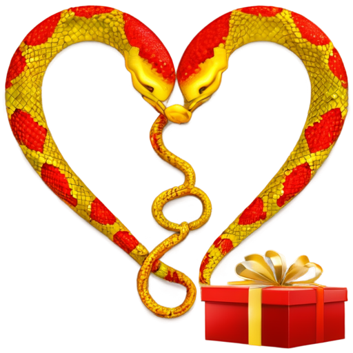 in the background is a New Year tree with gifts. in the foreground is a golden snake in the shape of a heart. the inscription "Health, love, prosperity" - icon | sticker