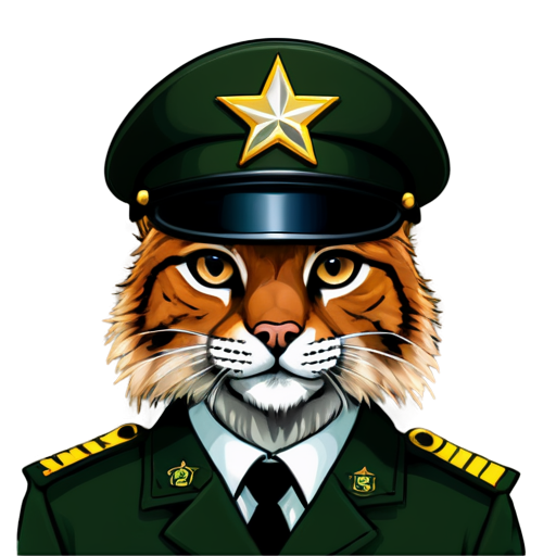 Cartoon female lynx in army uniform with hat and generals star - icon | sticker