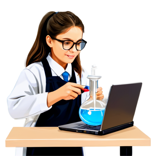 students are doing science experiments online that is using thier own devices to do it and are engaged in doing that - icon | sticker