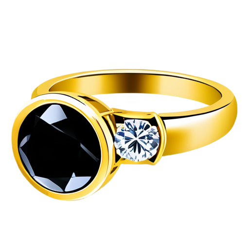 golden ring with black stone in the shape of a diamond - icon | sticker