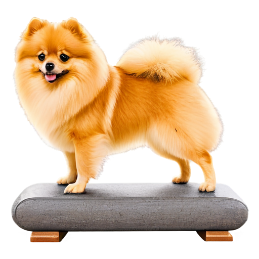 pomeranian spitz on fitness plank from side, golden pomeranian spitz, no humans, no lineart, dark plank, simple background - icon | sticker