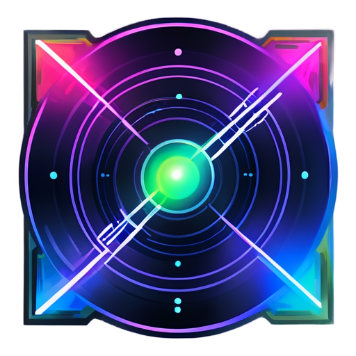 The function is to log into the network, requiring a newer design sense with a futuristic feel, sci-fi, and abstract elements. It should start from the center and expand outward into irregular shapes, using a rainbow of colors primarily in line forms, highlighting the display of the network. - icon | sticker