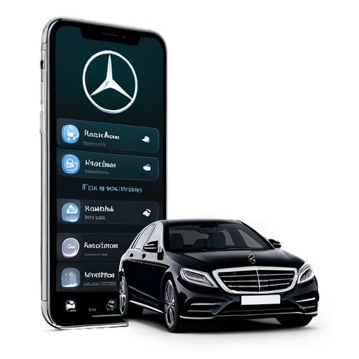 Mercedes-Benz Parking App with black background modern and an S class behind and a discreet parking sign - icon | sticker