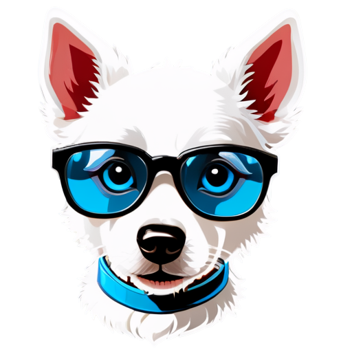 AI robot white dog head with tech-inspired glasses, cute, cartoon,cool，Cyberpunk，robotic - icon | sticker