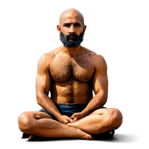 indian guru with bald head, moustache & beard sat on a mountain - icon | sticker