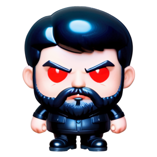 fat bearded man with BLACK darkhair and gray almost white beard and moustache, dressed in black tactic wear, with nothing in his hands, and wearing black boots, big open eyes and angry exression - icon | sticker