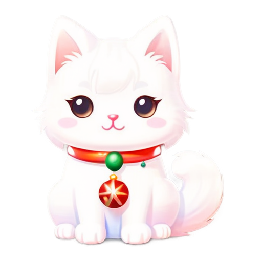 Create a New Year card design that shows a white fluffy cat sitting in front of a beautifully decorated Christmas tree and wishes everyone a Happy New Year 2025. - icon | sticker